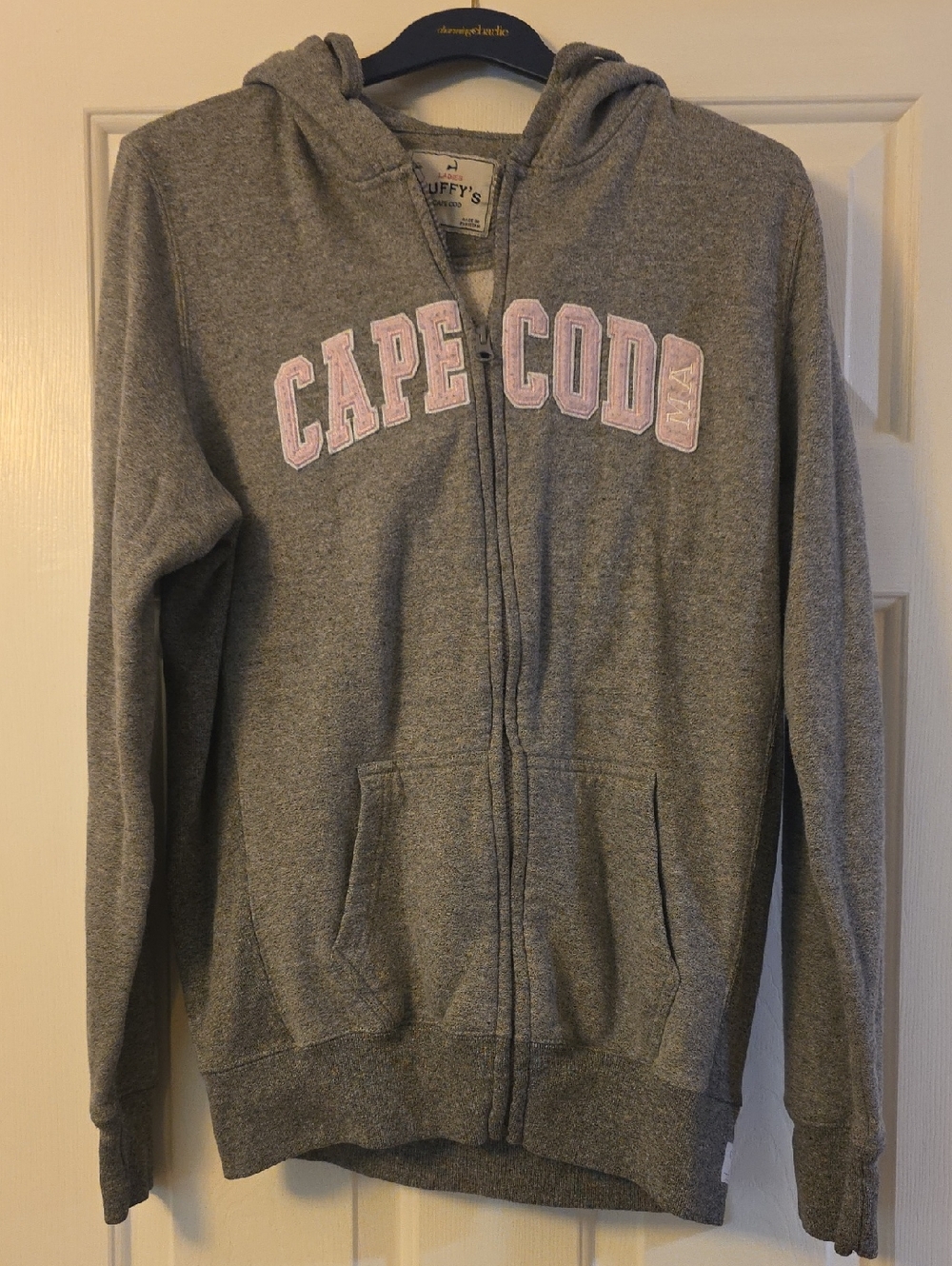 Cape Cod Gray Zip-Up Hoodie with Pink Lettering